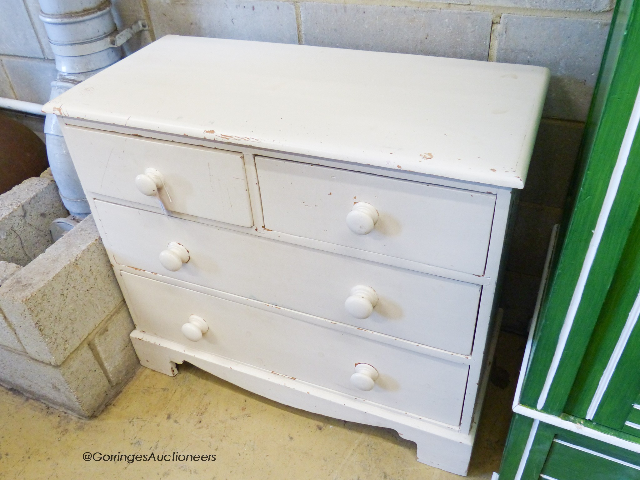 A Victorian painted pine chest of drawers, W.94cm D.44cm H.81cm